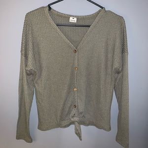 Green button up shirt with tie